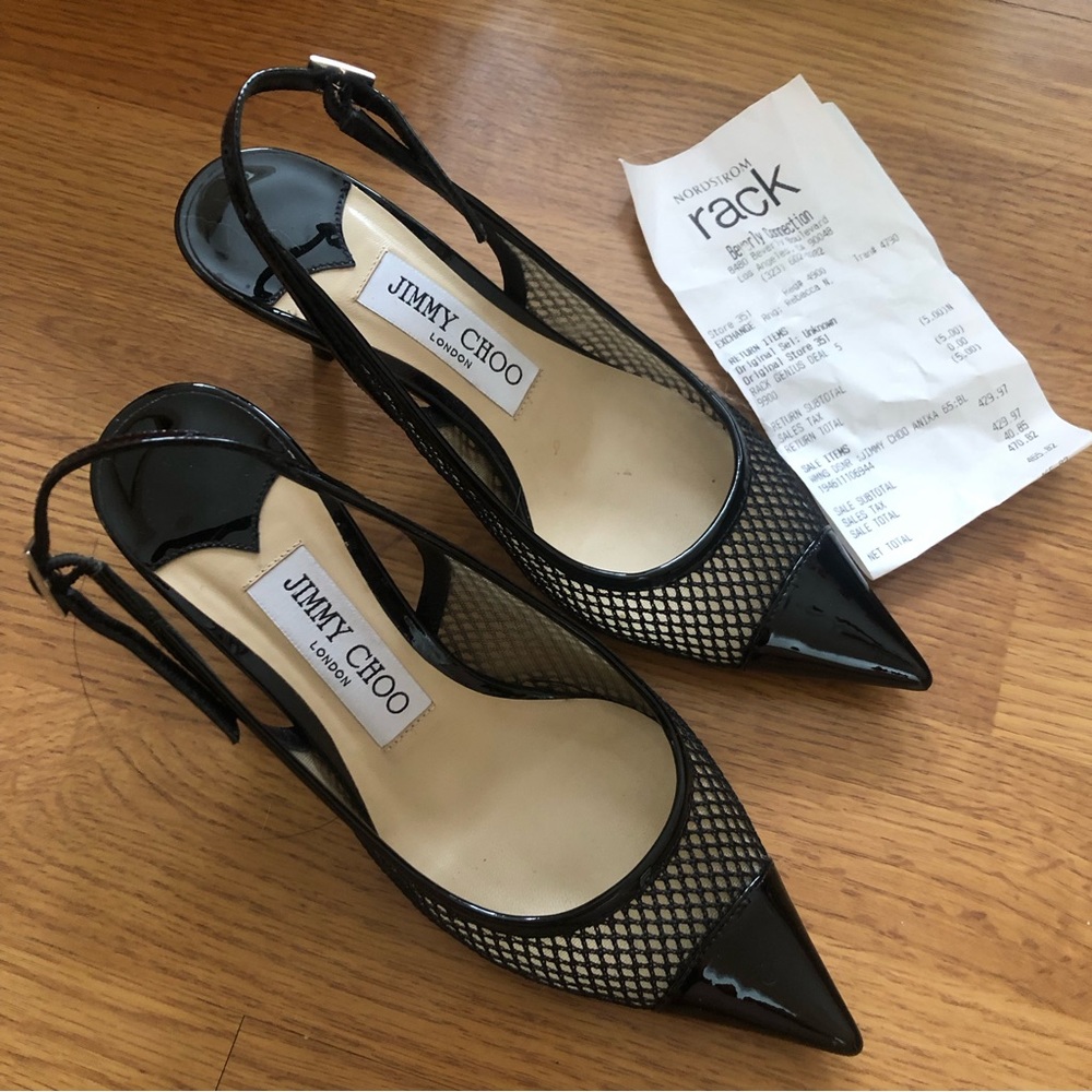 Jimmy Choo Anika 65 Slingback Heels in black mesh size 35 or 5.0